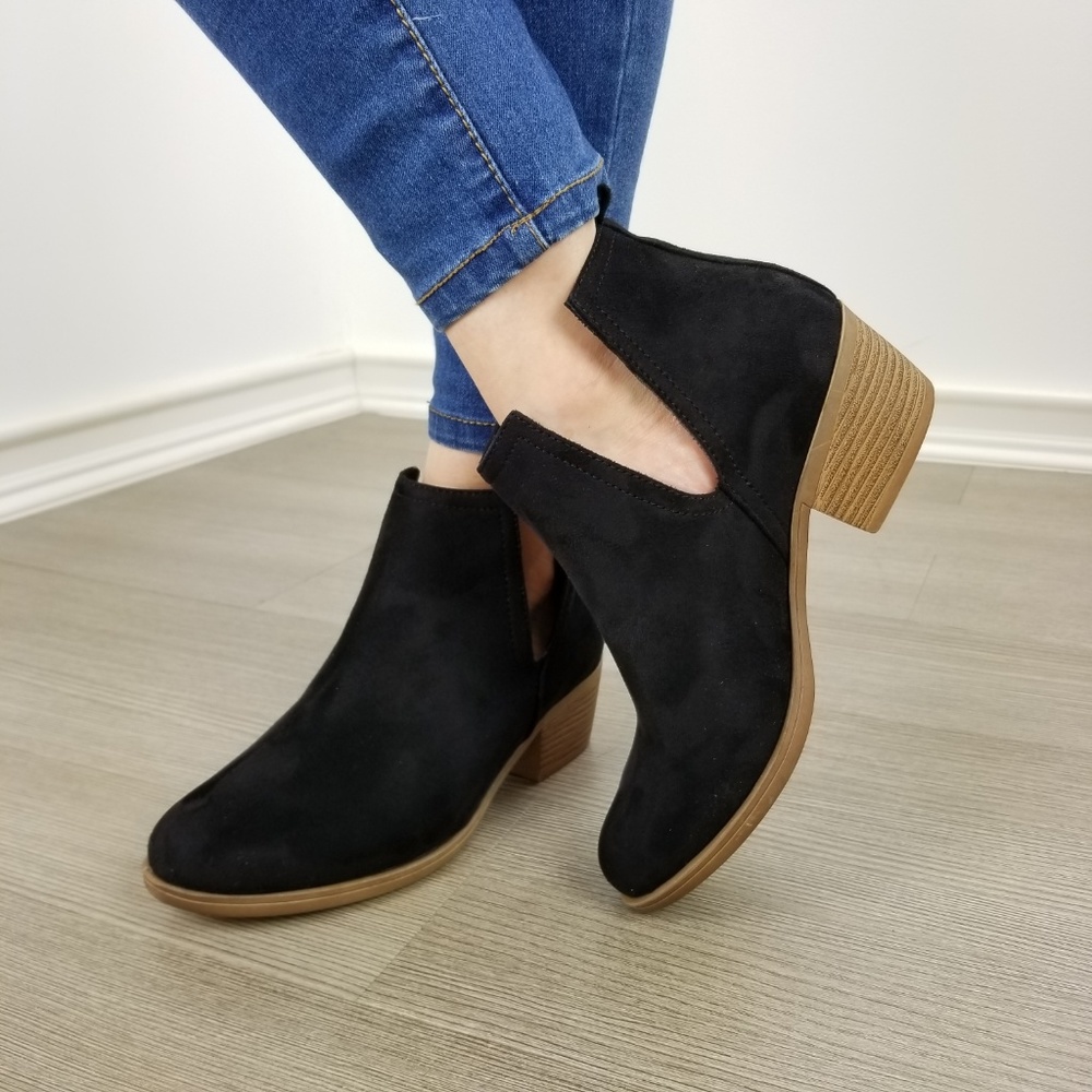 Vegan Suede Cut Open Side Ankle Boots-FF - Picture 8 of 8